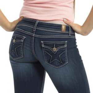 People's Liberation Women’s Straight Leg Dark Denim Jeans Star Pockets Sz 13/14